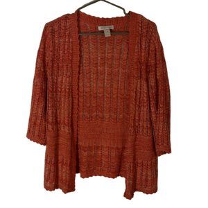 Christopher &‎ Banks Cardigan Small Women's Orange Lightweight Open-Knit